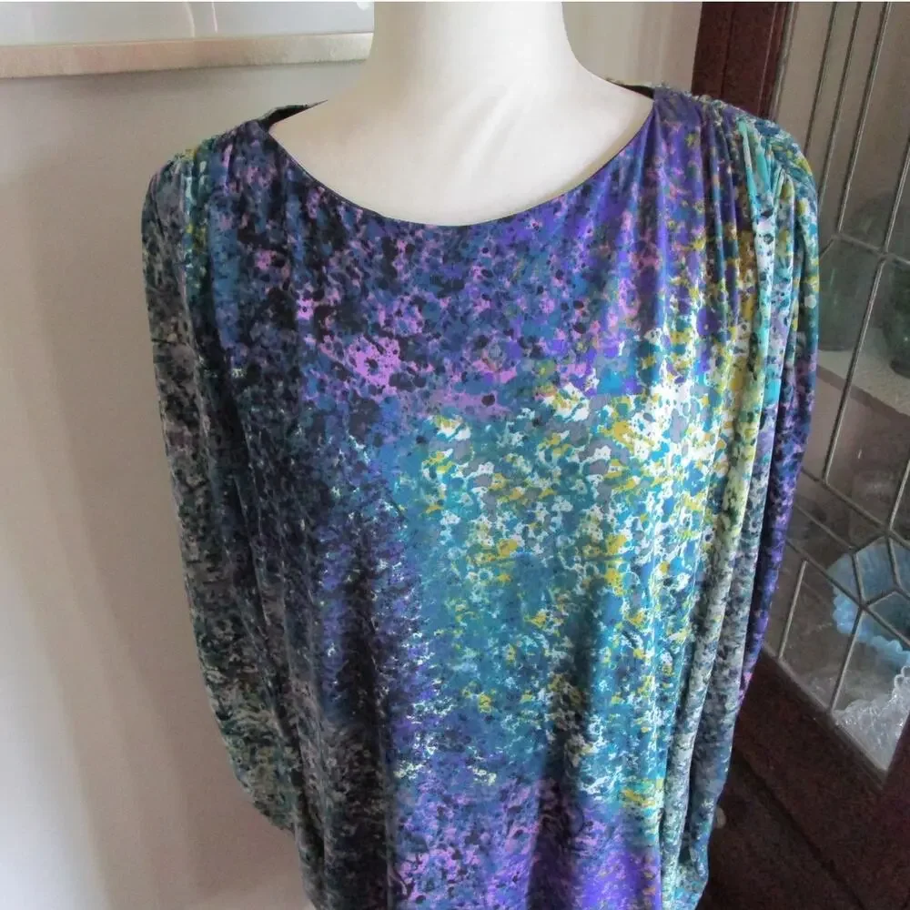 Abstract Jewel Tone Dolman Dress Size 4 Pockets Suzi Chin Artsy